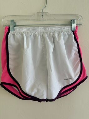 Nike Women’s White & Pink Athletic Shorts with Dark Trim